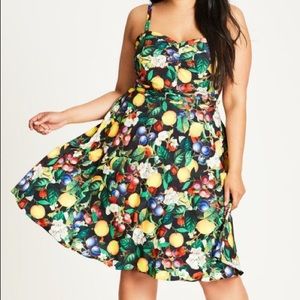 City Chic Fruit Print Dress - Size M (18)